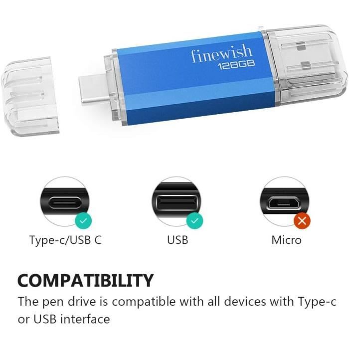Clé USB C 128GO, Type-C Clef USB 128 GO, 2 en 1 OTG Pendrive 128GB