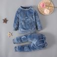 1-6 Ans 2 PCS Ensemble de Vêtements en Flanelle de Couleur Unie pour Bébé Enfant Garçon Fille Automne Hiver : Sweat-shirt +-2