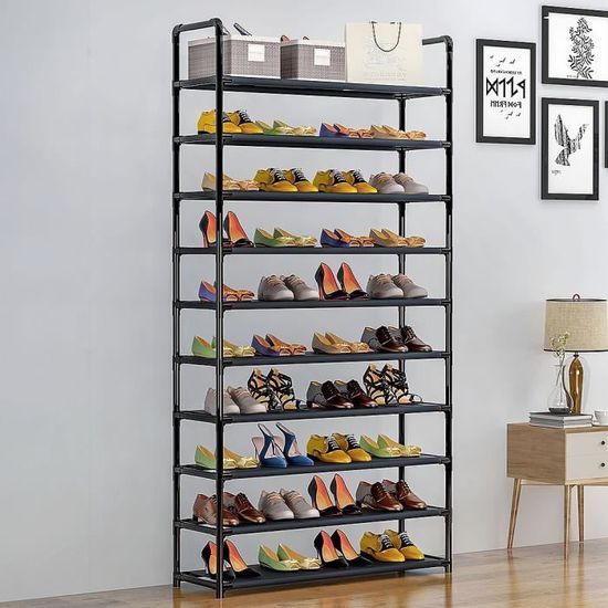 Meuble à Chaussures 10 Étagères Modulables Structure en Acier 100 cm x 29,5  cm x 176 cm Noir - Cdiscount Maison