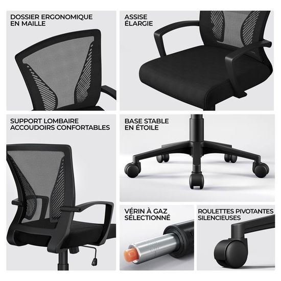 Yaheetech – Chaise de bureau ergonomique – Similicuir blanc – Dossier inclinable – Hauteur d'assise réglable 45,5-55 cm – Repose-pieds rétractable