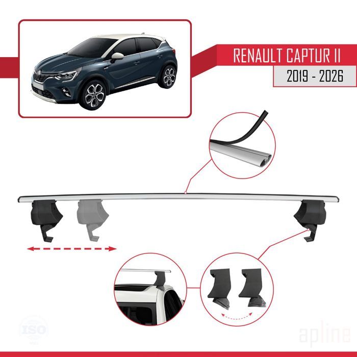 Barres de toit - FLY - Modèle Railing - Compatible Renault Duster 2018-2023 - 3 barres - Aluminium gris - Auto
