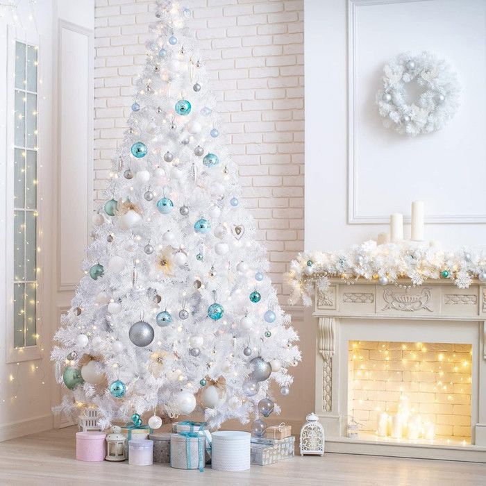 Sapin De Noël Artificiel 180 Cm Blanc – Branches Denses Réalistes, Installation Facile, Base Métal Stable – Décoration Intérieur Extérieur Magique !