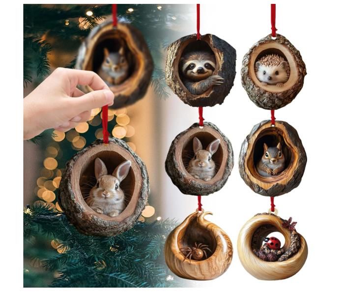 Décoration De Noël En Acrylique - Forme Animal Forêt (Panda Roux) - Ornement 2D Pour Sapin Ou Table
