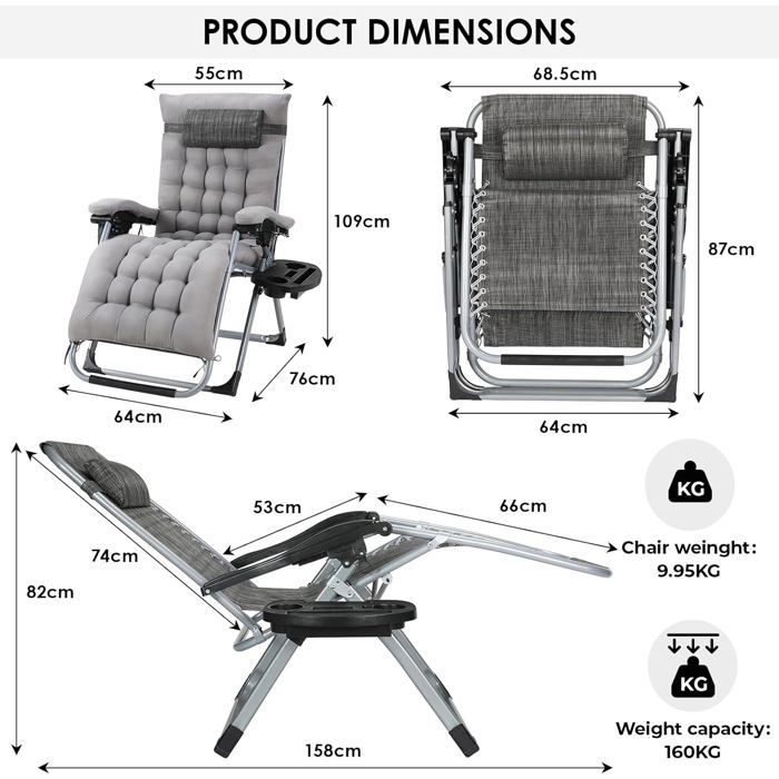 Lot De 2 Chaises Longues Pliantes Avec Toit Et Roulettes - Dossier 5 Positions, 100kg, Idéales Plage Piscine Jardin