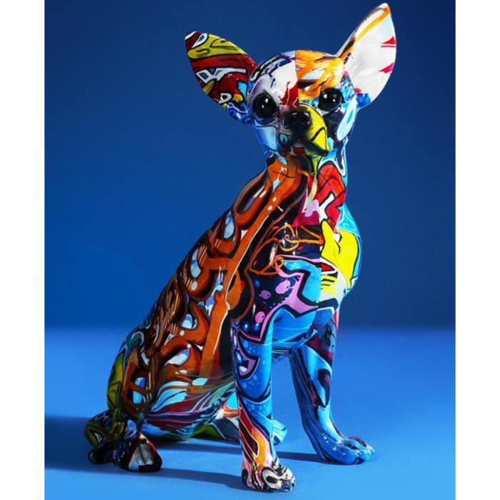 Multicolore Chihuahua Sculpture Chien Statue Coloré Résine Ornement Multicolore Chihuahua Sculpture Chien Statue Coloré Résine Ornement