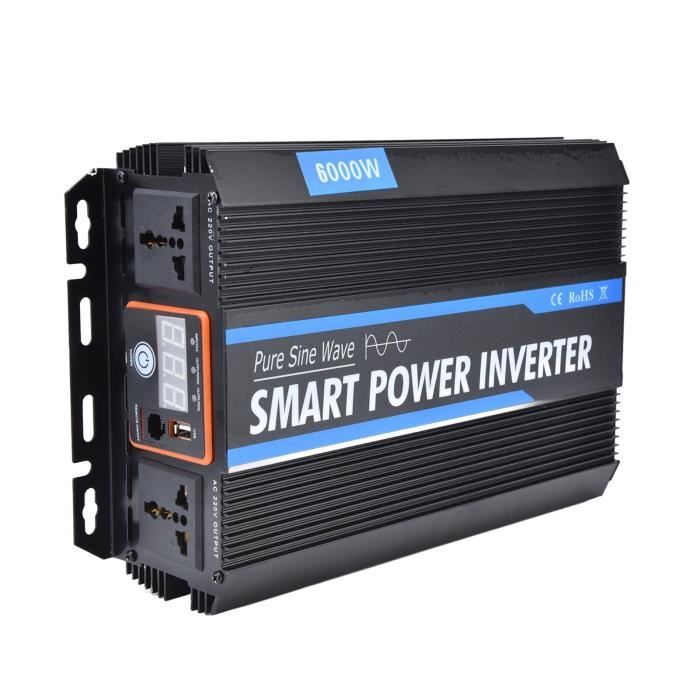 Onduleur de puissance de voiture 6000W, 12V DC à 220V AC, convertisseur
