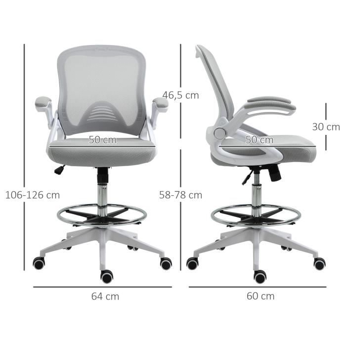 VINSETTO Vinsetto Chaise de bureau assise haute réglable 103-123H cm  pivotant 360° lin gris pas cher 