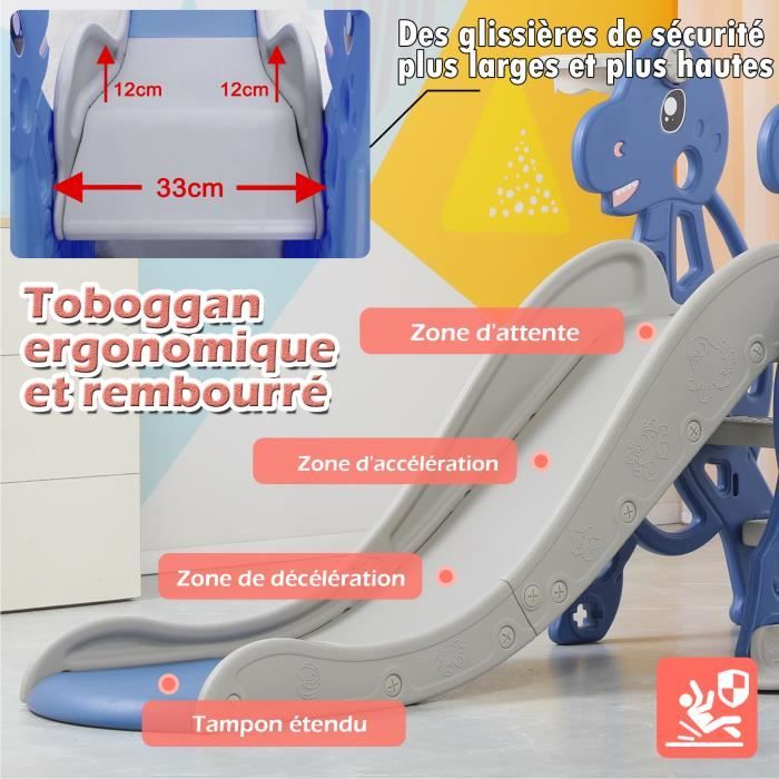 Toboggan 7 en 1 pour enfants, aire de jeux intérieure, structure d'escalade, cabane, tableau noir, panier de basket, 1 à 4 ans, plastique, jaune et vert