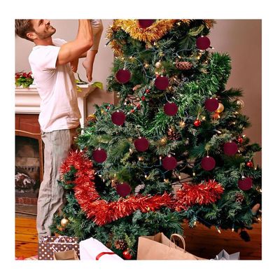 12 Boules De Noël Floquées Velours 4 Cm - Décorations Sapin Peintes à La Main, Dans Boîte Cadeau (marron)