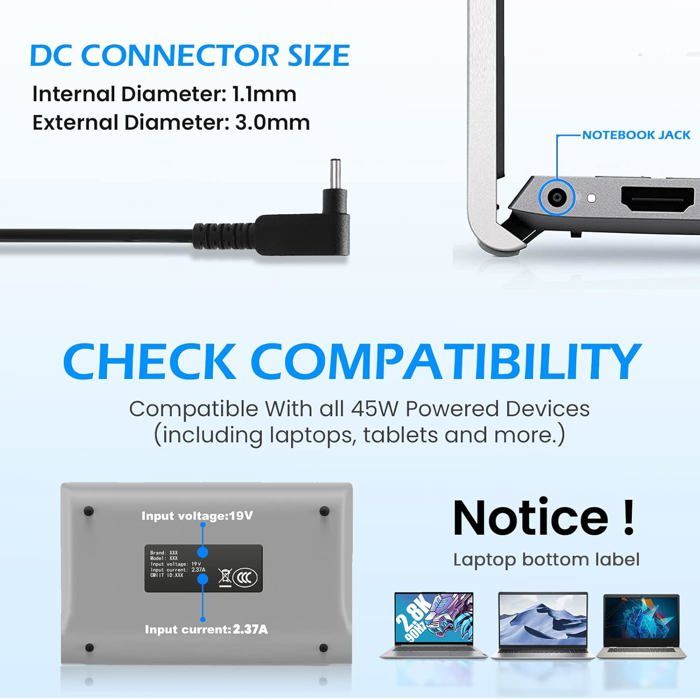 Chargeur 65W Pour Acer Swift 3, Swift 1 Et Autres Modèles - Adaptateur Neuf