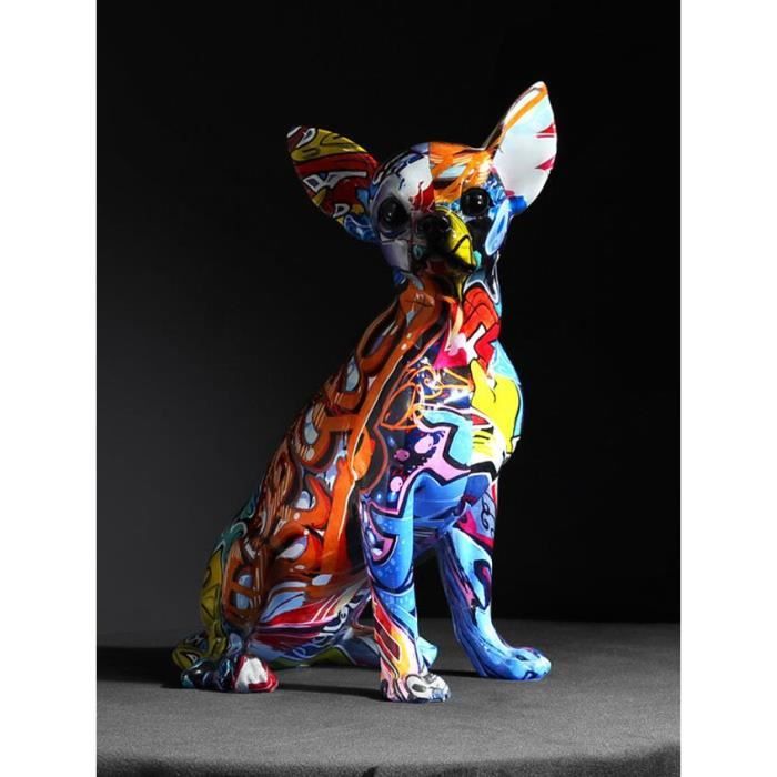Grande Statue Chihuahua En Résine Blanche - 35 Cm De Haut - Décoration Maison