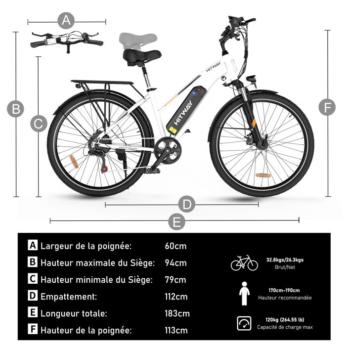 Vélo électrique VAE HITWAY Blanc 28