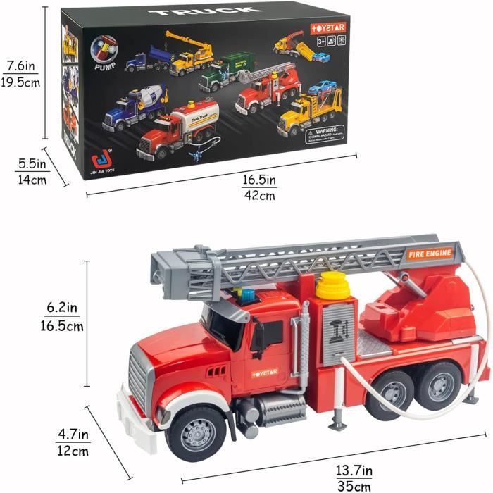 Camion de Pompier Enfant Jouet avec Sonore et Lumineux avec L'échelle  Extensible Grand Friction Voiture Pompier Garçon Fille 3-6 Ans