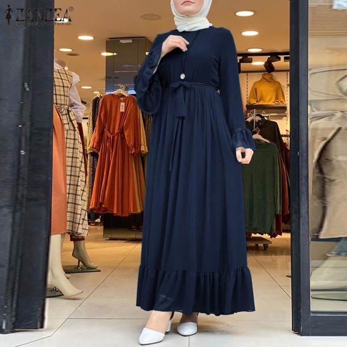 Robe Dubai Abaya turquie Hijab robe femmes automne robe d ete Jilbab vetements islamiques Caftan Marocain Type Light Purple Blanc Cdiscount Pret a Porter