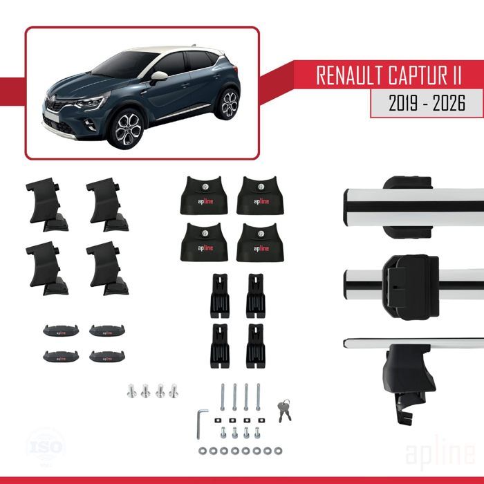 Renault Captur Barres De Toit Pour 2 (2019-2025) - Aluminium Gris - Modèle ACE-4 - Lot De 2 Barre Aluminium