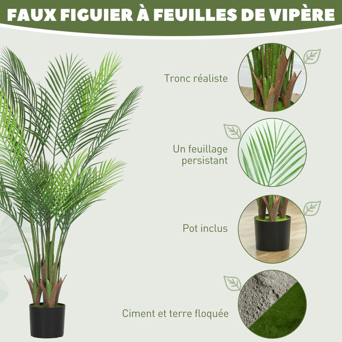 Palmier Artificiel HOMCOM 170 Cm - Plante Déco Sans Entretien - Pot Plastique Vert - Pour Salon Bureau