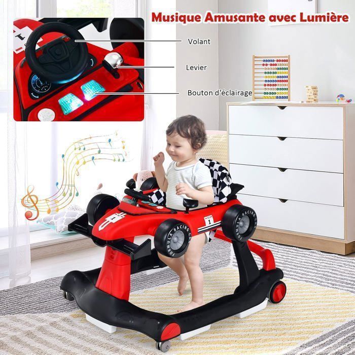 GOPLUS Trotteur Bebe 4 en 1 Marcheur a Hauteur Reglable en 3 Positions avec Roues Reglables pour Bebe 6 18 Mois Rouge Cdiscount Puericulture Eveil bebe