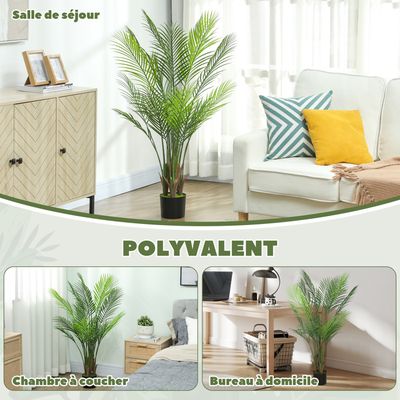 Palmier Artificiel Intérieur 170 Cm - 16 Feuilles En PEVA, Pot Floqué - Décoration Maison Bureau Sans Entretien