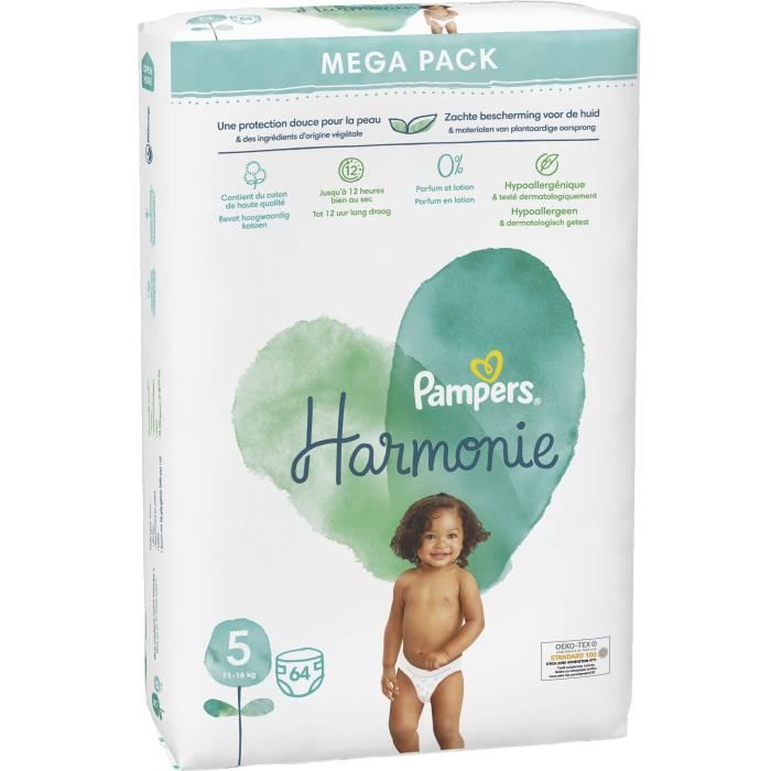 Couches PAMPERS Harmonie - Taille 5 - 64 couches - Cdiscount Puériculture &  Eveil bébé