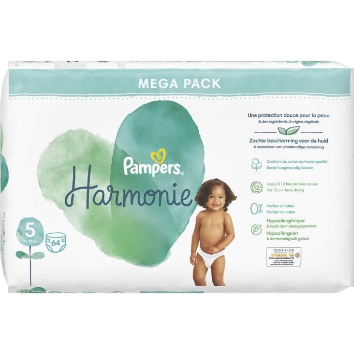 Pampers Couches Taille 3 (6-10 kg), Harmonie, 124 Couches Bébé