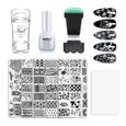 AIMEILI Nail Art Stamping Templates Kit d'outils de manucure 5Pcs Nail Stamping Plates, 2 Stamper, 2 Scraper, 1 Latex Peel Off Tape-0