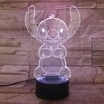 Cartoon Stich Lampe 3D pour chambre à coucher Table Veilleuse Acrylique Panneau Usb Câble 7 Couleurs Touch Base Lampe Enfant Cadeau -0