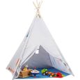 Relaxdays Tente de jeu pour enfants Tipi intérieur extérieur tente indiens dès 3 ans HxlxP: 155 x 125 x 125 cm, gris-0