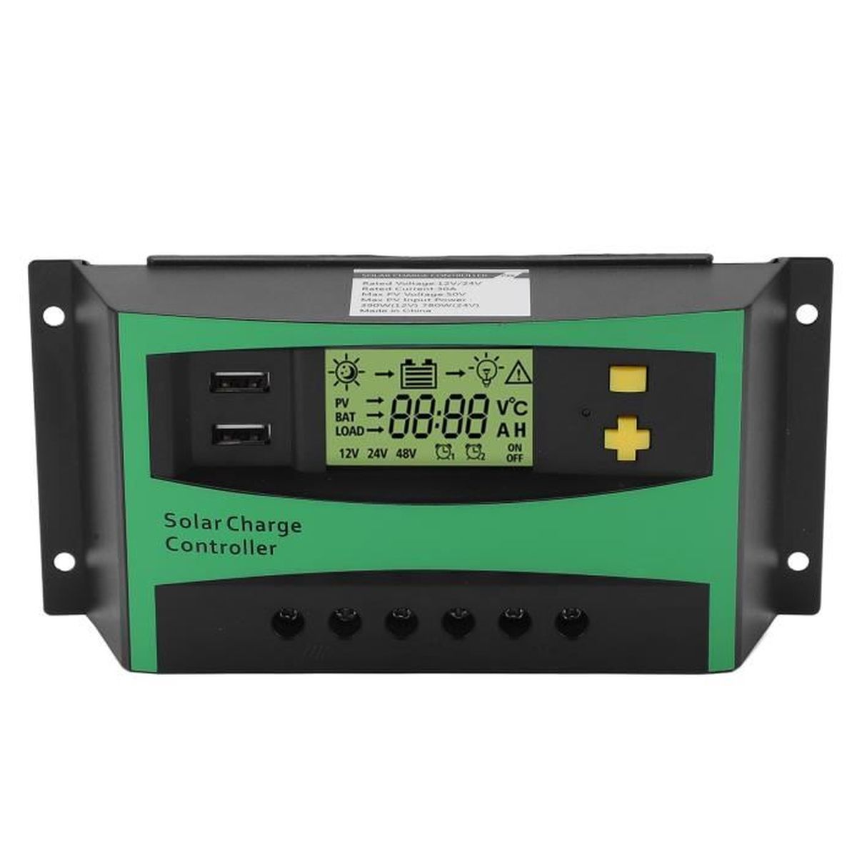 Qiilu Régulateur Solaire PWM 50A – Chargeur Intelligent 12V/24V Auto, Écran LCD, USB 5V/2A