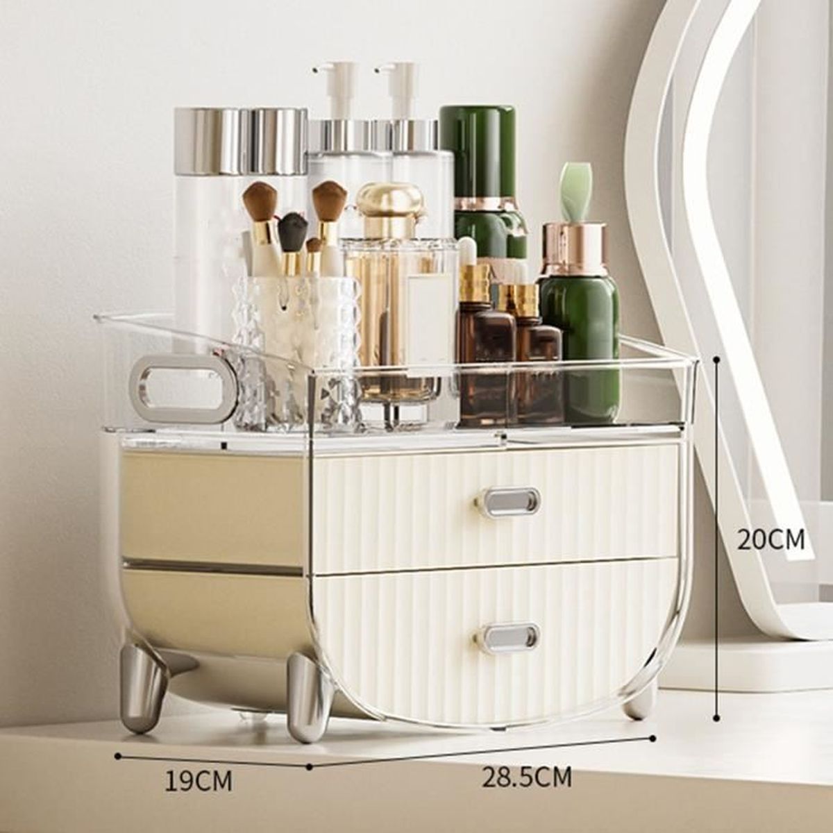 Organisateur De Maquillage Avec Miroir - Boîte De Rangement Vanity Pour Cosmétiques Et Bijoux