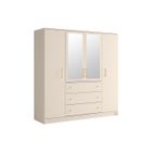 VENTE-UNIQUE Armoire 4 portes et 3 tiroirs - Avec miroirs - L196 cm - Beige et doré - LIZANDRO