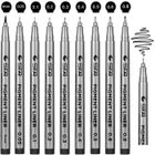 Kesote - Lot De 9 Stylos Feutre Noir Pointe Fine (0,05 à 1,0 Mm) - Encre Permanente, Sans Acide - Pour Dessin, écriture