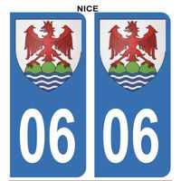 Autocollant Stickers plaque immatriculation voiture auto 06 Bleu Blason Ville Nice Lot de 2
