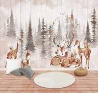 Papier Peints Panoramique Jungle Du Cerf Sika, Poster 3D, Thème forêt Et Animaux Pour Salon Décoration Murale 350x256cm