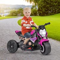 COSTWAY Moto Électrique Enfants 6V, Conversion 2 Roues ou 3 Roues, Effets Lumineux et Sonores, Klaxon, pour Enfants Max 3 ans, Rose