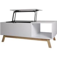 Table basse rectangulaire LIFT - Blanc et bois - S