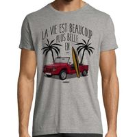 T-Shirt  La vie est plus belle en Mehari | 100% coton | Gris Taille XL