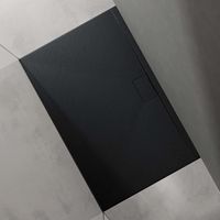 Sogood Receveur de Douche Bac à Douche Ultra Plat en Solid Surface Gris Noir Mat Geoma07 90x140x3 cm