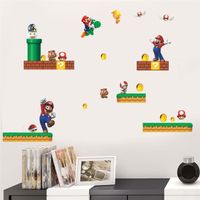 STICKERS,6--Autocollant Mural Mario Bros en 3D, dessin animé vif pour enfants, sparadrap pour chambre à coucher, décoration de maiso