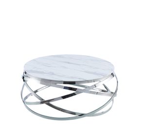 TABLE BASSE Table Basse EVOL verre effet Marbre Blanc D 80cm