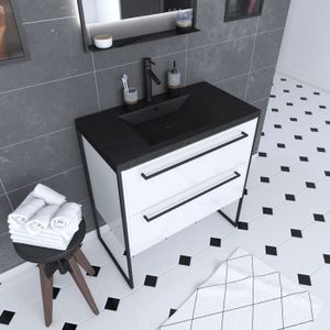 MEUBLE VASQUE - PLAN Meuble de salle de bain 80x50cm Blanc - 2 tiroirs 