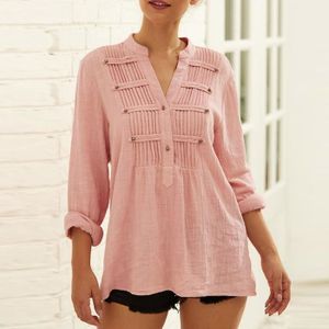 T-SHIRT Femmes Casual solide col en V à manches longues Chemisier shirt Tops Bouton desserrées Rose G5952