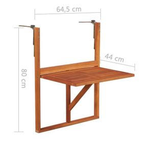 TABLE DE JARDIN  SWT(44118)Table suspendue de balcon 64,5x44x80 cm Bois d'acacia massif