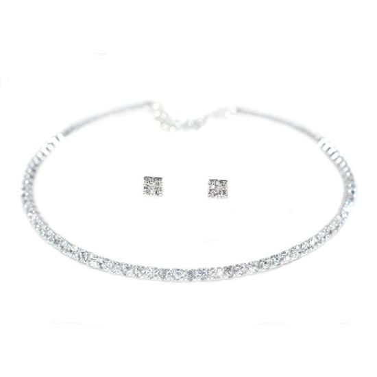 Parure 3 Pièces Ras De Cou - Strass Blanc Et Métal Couleur Argent/nickel, Neuve Avec étiquettes, Style Paris