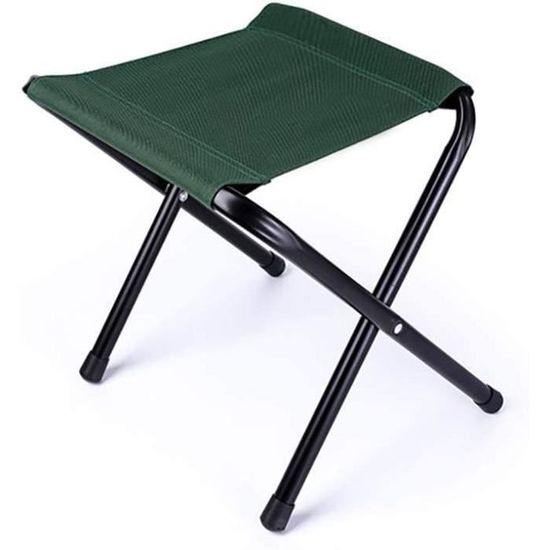 Tabouret De Camping Vintage Pliant - Toile Verte, Pieds Acier, Portable