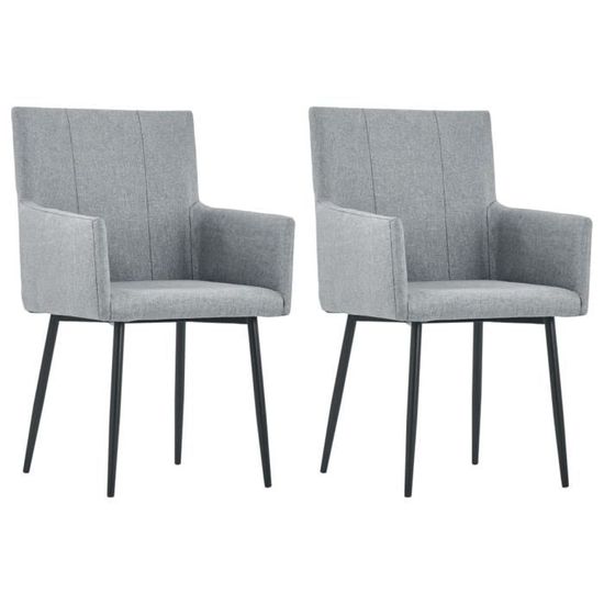KING'5998Parfait Lot de 2 Chaises de salle à Manger - Design Scandinave Rétro - Chaises à dîner avec accoudoirs Gris clair Tissu
