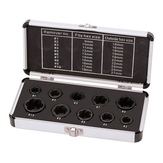 Kit De 15 Douilles Extractrices CCLIFE Pour Boulons Et écrous Abîmés - Matériau Cr-Mo 8-19mm - Entraînement 3/8"