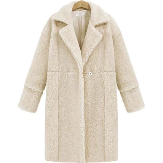 Manteau femme texture effet mouton fourrure fausse manteau col