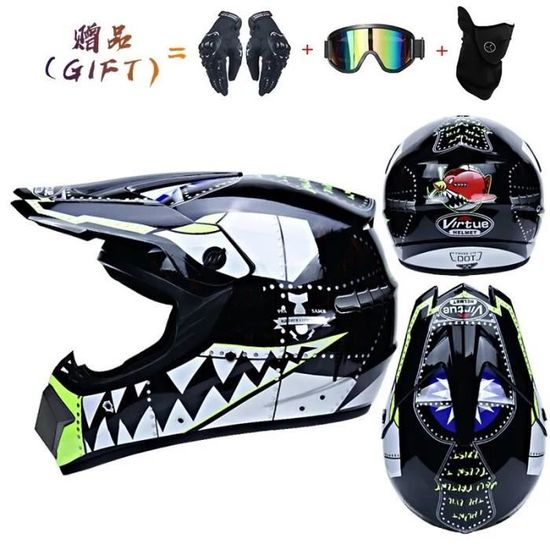 Casque De Motocross / VTT Tout-terrain Spark - Certifié DOT - Léger, Avec Visière, Pare-soleil Et Pack Cadeaux (gants, Masque)