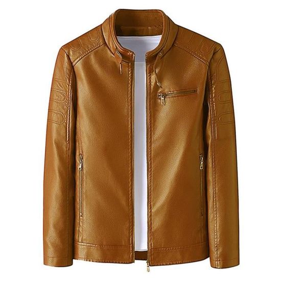 MGDIFYXAA Blouson En Cuir Homme - Veste Cuir Moto Biker Décontractée Automne, Couleur Unie Grande Taille Bleu Marine L