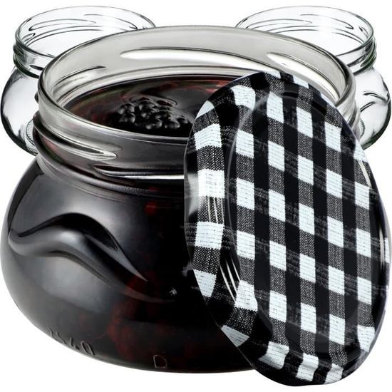 Lot De 6 Petits Bocaux En Verre De 150 Ml Avec Couvercles Vichy Rouge